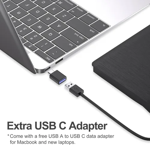 Miniatura 5 de ORIGBELIE Unidad externa de CD/DVD para portátil, grabadora de CD USB 3.0 +/-RW CD ROM, unidad de DVD externa Reproductor de DVD portátil