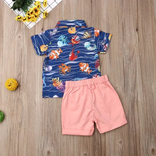 Miniatura 22 de Conjunto de camisa de manga corta con botones y pantalones cortos casuales con diseño de flamingo, para bebés y niños de 1 a 6 años, atuendos