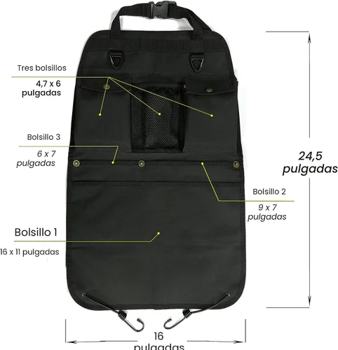 Miniatura 4 de Organizador de respaldo de asiento de coche negro con múltiples bolsillos y ganchos