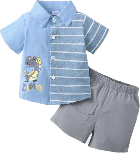 KIMI BEAR Toddler Boys Clothes Baby Boy Outfit Summer Shirt Little Boy Shorts Set Cotton Clothes for Boys