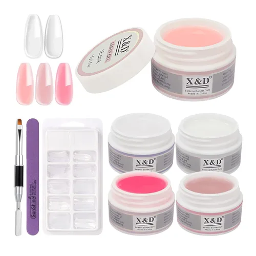 Miniatura 18 de X&D Kit de uñas de poligel, 3 piezas de gel de uñas de gel natural transparente, kit de gel de uñas de secado rápido, juego de gel de uñas