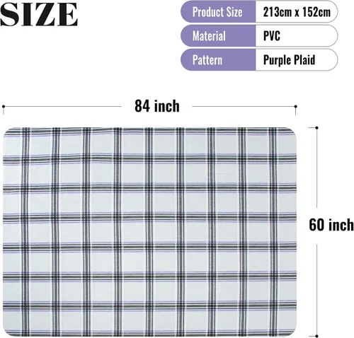Miniatura 5 de FIFTY FEET Mantel rectangular de 84 x 60 pulgadas, mantel de vinilo con respaldo de franela para mesas rectangulares, impermeable, a prueba
