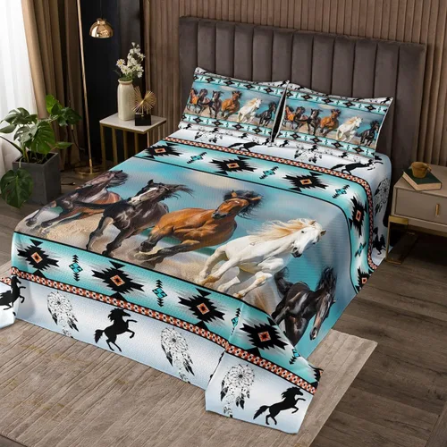 Miniatura 44 de Erosebridal Southwestern - Juego de colcha geométrica bohemia acolchada tamaño individual, juego de edredón étnico tribal con flechas occidentales