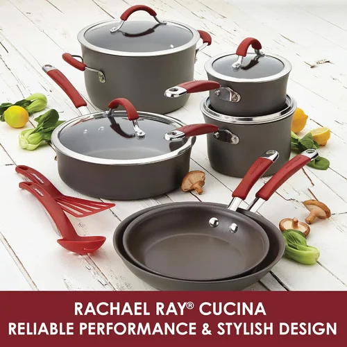 Miniatura 3 de Rachael Ray - 87630 Rachael Ray Cucina - Juego de ollas y sartenes antiadherentes anodizadas duras, 12 piezas y herramientas de cocina y artilugios