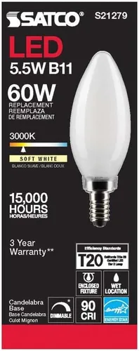 Miniatura 5 de Satco 6Pk 5.5w B11 LED 3000K Candelabro Base Helado Regulable - 60W Equiv