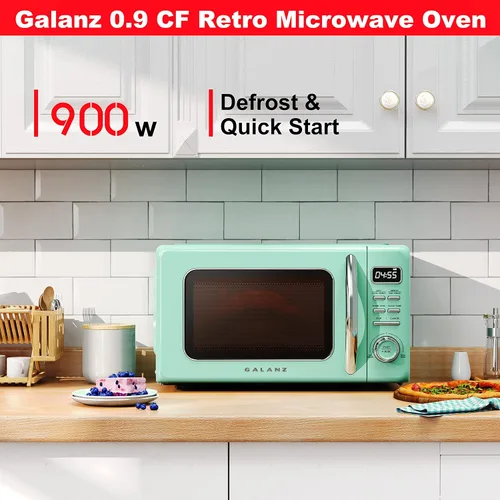Miniatura 2 de Galanz - Horno microondas retro GLCMKZ09GNR09, funciones de cocción y recalentamiento automáticos, descongelación e inicio rápido, fácil limpieza