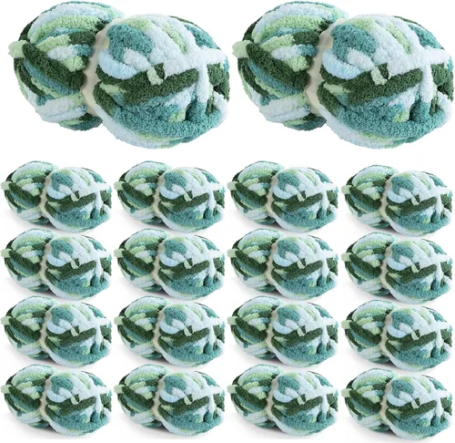 Miniatura 12 de HOMBYS Paquete de 8 hilos gruesos gigantes para tejer a ganchillo/tejer a mano, súper voluminosos, grandes, suaves, esponjosos, tie dye de felpa