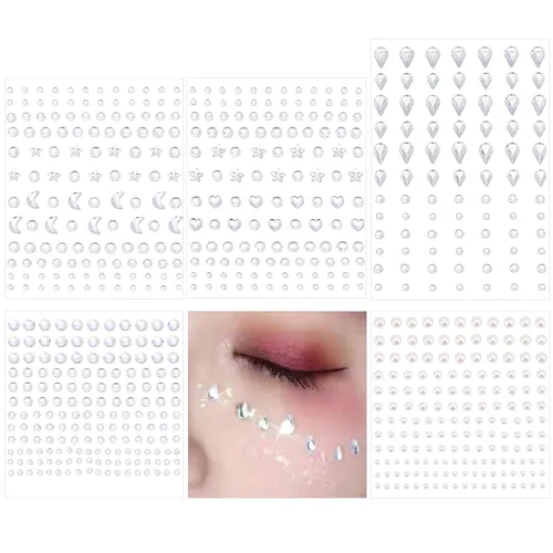 SAOROPEB 5 hojas de gemas para la cara, calcomanías autoadhesivas para ojos, cuerpo y uñas, diamantes de imitación de cristal arcoíris para mujeres,