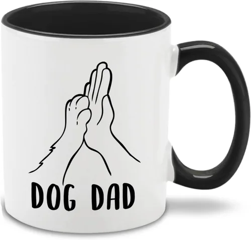 shop4ever Taza de café con diseño de perro y papá con diseño de cinco perros, mango negro, taza de café de cerámica de 11 onzas, regalo divertido