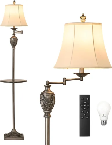 Miniatura 9 de Lámpara de pie LED tradicional con brazo oscilante ajustable de 350°, lámpara de poste vintage con brazo oscilante para sala de estar, dormitorio