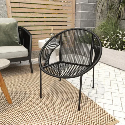 Miniatura 9 de Deco 79 Silla de exterior ovalada de ratán de plástico contemporáneo, 29 "x 23" x 30", negro
