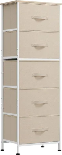Miniatura 10 de WLIVE Cómoda de tela, cómodas altas de 5 cajones para dormitorio, organizador de cómoda de almacenamiento con cajones de tela, parte superior