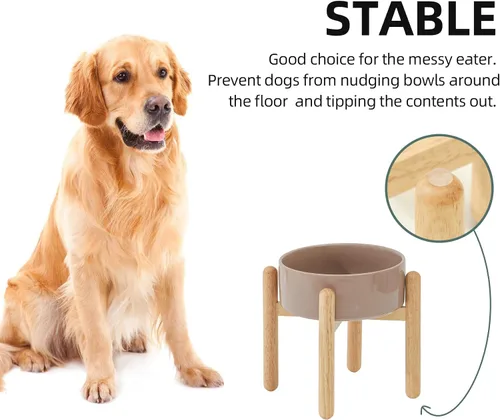 Miniatura 6 de Havniva Cuenco elevado de cerámica para perros de 8.3 pulgadas con soporte, cuencos elevados para perros de razas grandes, cuenco de agua