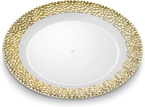 Miniatura 3 de Laura Stein [60 platos de 10 pulgadas] vajilla de diseñador de plástico pesado de alta calidad con borde dorado, plato de fiesta y boda, serie