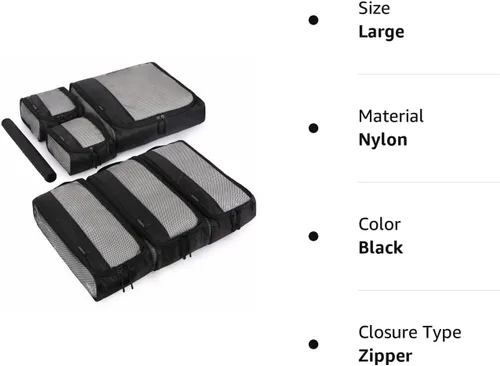 Miniatura 9 de BAGSMART - Juego de 7 cubos de embalaje para artículos esenciales de viaje, bolsas organizadoras ligeras de equipaje con bolsa para zapatos