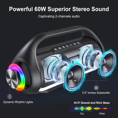 Miniatura 2 de HWWR Altavoz Bluetooth portátil con 2 micrófonos inalámbricos, sistema de altavoces portátiles ruidosos, graves profundos, corte de eco y voz, IPX5