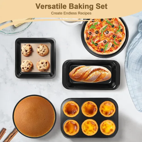 Miniatura 4 de Juego de utensilios para horno tostador de 5 piezas, sartenes compactas antiadherentes para horno pequeño, RV y cámper, incluye muffin, pan, pizza