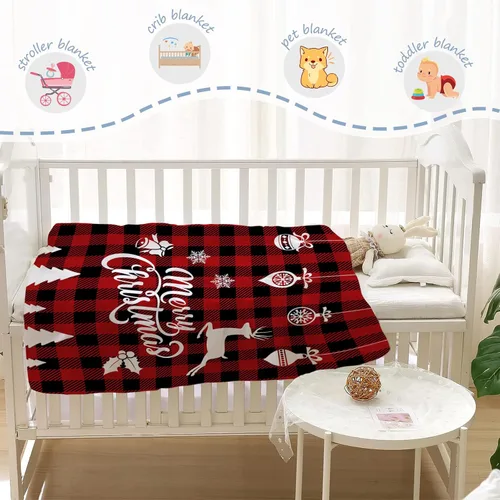 Miniatura 4 de YeeJu Manta de Navidad para Bebé Decorativa Roja a Cuadros Manta Navideña para Niños Pequeños Manta para Envolver Mascotas Cuna Suave Ligera