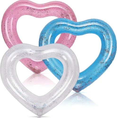 Flotador inflable de 3 piezas de corazón para piscina, anillos de natación inflables con purpurina, despedida de soltera, tubo flotador, anillo de