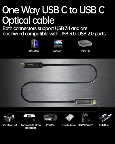 Miniatura 7 de Cable de fibra óptica USB C de 50 pies, paquete de 2 unidades, cable USB 3.2 Gen2 de 10 Gbps con chip SiliconLine de Alemania, ultra delgado