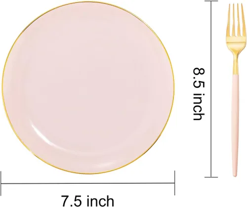 Miniatura 7 de I00000 72 platos de postre de plástico rosa con tenedores desechables, platos de pastel rosa de primera calidad, plato de aperitivo elegante con Oro