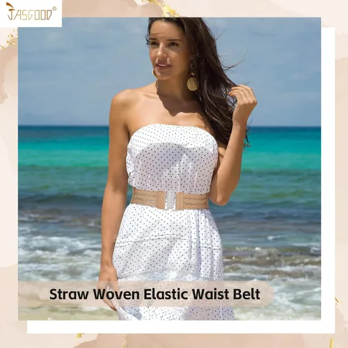 Miniatura 2 de JASGOOD Cinturón elástico tejido de paja verano Boho trenzado vestido cinturón mujeres cinturón elástico cinturón