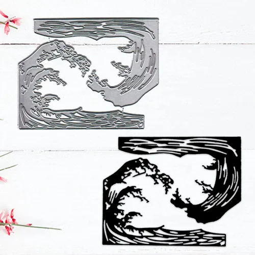 Miniatura 4 de Troqueles de fondo de olas de metal para hacer tarjetas, troqueles de corte de ballena de pescado para decoración de bricolaje, papel artesanal