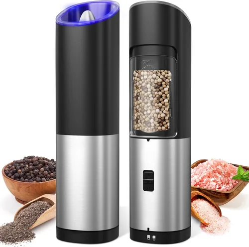 Miniatura 8 de innhom Juego de molinillo eléctrico de sal y pimienta, funciona con pilas, molinillo de sal y pimienta de acero inoxidable, molinillo automático