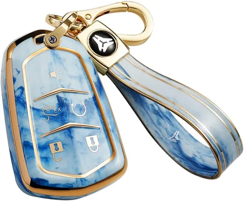 Miniatura 11 de ontto Compatible con Cadillac Key Fob Cover Marble Pattern Key Skin Durable Key Holder Azul