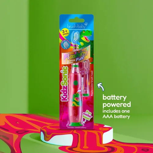 Miniatura 7 de brush-baby - KidzSonic Dinosaur Cepillo de dientes eléctrico para niños a partir de 3 años con luces LED de discoteca, vibraciones sónicas suaves