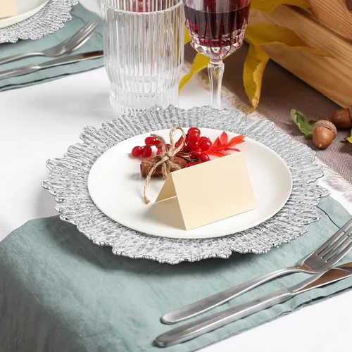 Miniatura 5 de Juego de 32 bajoplatos Reef para mesa de cena, bandeja de servicio, bajoplatos florales de plástico decorativos para decoración de mesa, para bodas