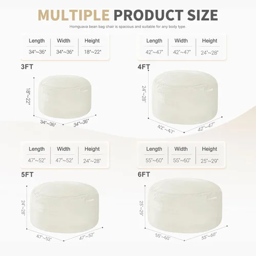 Miniatura 2 de Homguava - Sillón puff de 4 pies Sillón estilo puff grande de 4 pulgadas con relleno de espuma viscoelástica, sofá suave con funda de terciopelo Lima