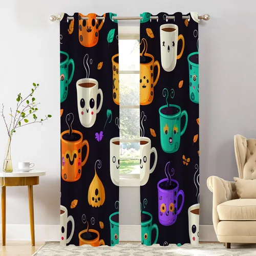 Miniatura 99 de Shrahala Beige and Orange Abstract Art Brushstrokes Blackout Curtain Tiers, Abstract Oil Paint Kitchen Valance Light Blocking Tier Drapes with Rod