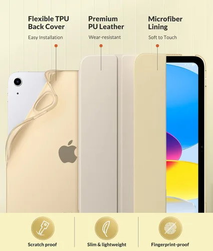 Miniatura 4 de MoKo Funda para Nuevo iPad (A16) de 11ª Generación 2025/ 10ª Generación 2022, Funda para iPad de 11 Pulgadas/ 10.9 Pulgadas con Funda Trasera Oro
