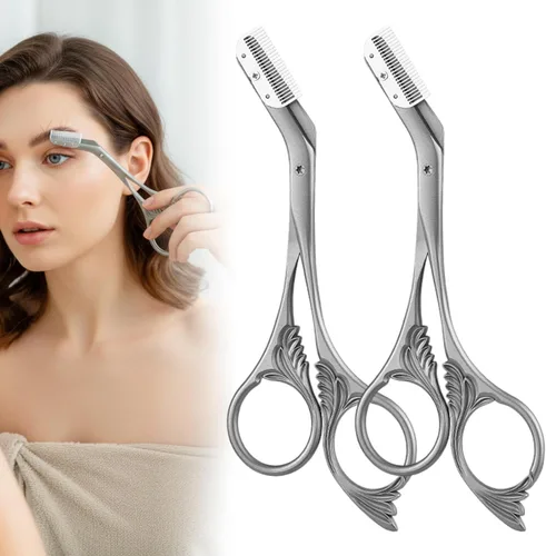 Miniatura 10 de Tijera recortadora de cejas con peine, tijeras de cejas para mujeres, cortador de cejas de precisión de acero inoxidable, herramienta de maquillaje