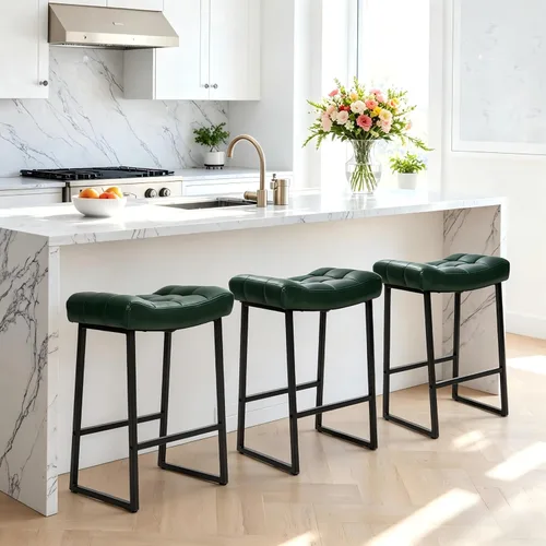 Miniatura 31 de RNKSFX Taburete de bar moderno negro para encimera de cocina sin respaldo de altura de mostrador con asiento tapizado de piel sintética y marco