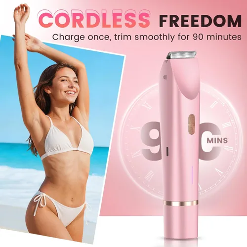 Miniatura 5 de Recortadora de bikini para mujer, maquinilla de afeitar eléctrica 2 en 1 con doble cabeza, IPX7 impermeable para cabello púbico, piernas, axilas