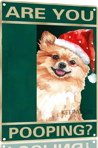 Miniatura 17 de Letrero de metal con texto en inglés "Beagle" Are You Pooping de 12 x 8 pulgadas, letrero de Navidad vintage, con sombrero de Papá Noel, divertido