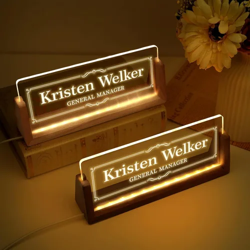 Miniatura 2 de Placa de nombre personalizada con luz para escritorio, placa de nombre personalizada para escritorio con logotipo, regalo de apreciación