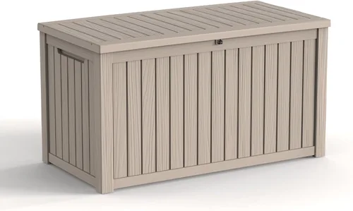 Caja de almacenamiento impermeable para exteriores de 180 galones, caja de resina resistente a los rayos UV con varilla hidráulica para mayor 2-Gris
