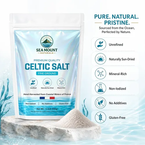 Miniatura 3 de Sal celta fina molida, 1.1 lb (18oz) Rica en 82 minerales esenciales I Sal marina francesa sin refinar sal mineral orgánica I 100% natural