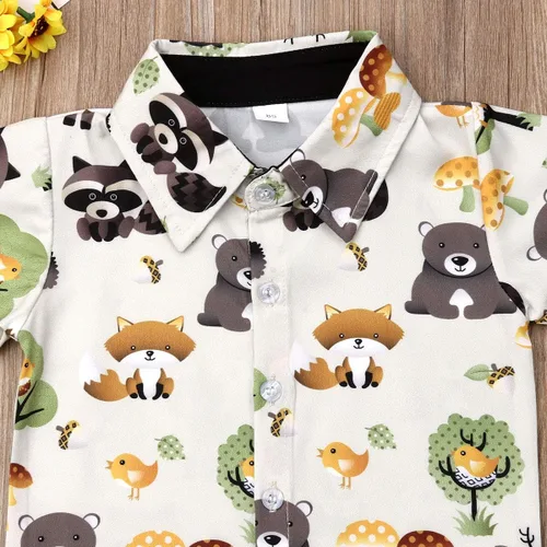 Miniatura 53 de Conjunto de camisa de manga corta con botones y pantalones cortos casuales con diseño de flamingo, para bebés y niños de 1 a 6 años, atuendos