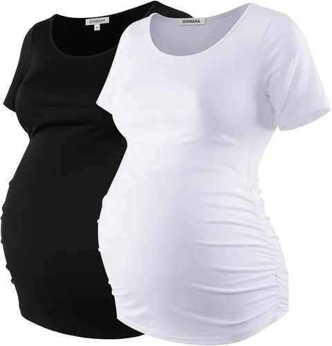Miniatura 68 de GINKANA Blusas de maternidad de manga corta, diseño floral, fruncido, casual, para mamá, para embarazo