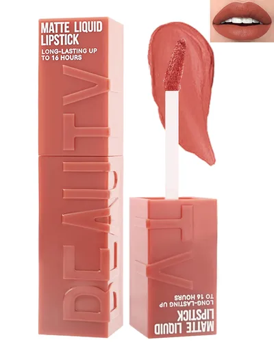 Miniatura 11 de Lápiz labial líquido mate para mujeres - 2 unidades, rosa nude y rojo vino, tinte labial altamente pigmentado, brillo labial mate aterciopelado