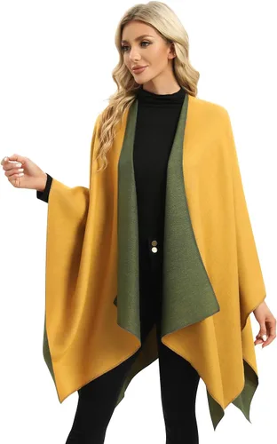 Miniatura 36 de Femdouce Manta cálida para mujer, ligera, con frente abierto, capa tipo poncho para primavera, otoño e invierno