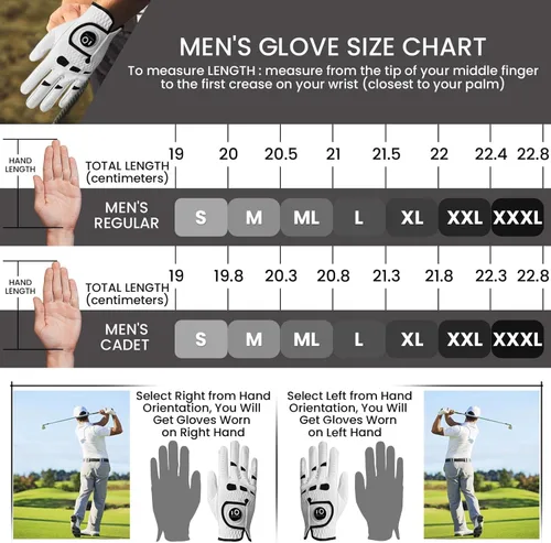Miniatura 6 de FINGER TEN Guantes de golf para hombre con marcador de pelota, para mano izquierda y derecha, paquete de 2, Weathersof Grip suave y cómodo, talla S