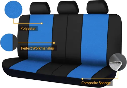 Miniatura 3 de Flying Banner Fundas para asiento trasero de coche, protectores de asiento de coche, con división 40/60 50/50 60/40 (negro y azul, valor)