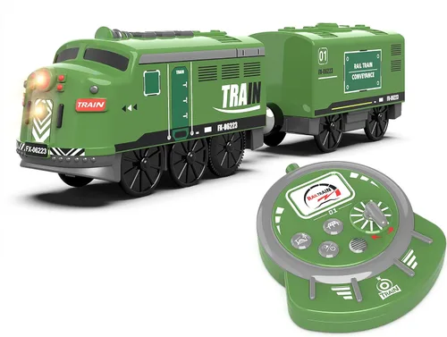 Miniatura 11 de Juego de tren eléctrico para pistas de madera, juguete de trenes a batería con luces y sonidos para niños pequeños, tren motorizado para niños