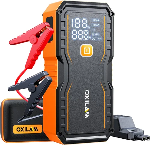 Miniatura 11 de OXILAM Arrancador 6000A para Todo Gas/12L Diésel, Arrancador de Batería de Coche Portátil, Caja de Arranque de Litio de 12V con Cables de Arranque
