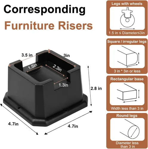 Miniatura 2 de Elevadores de Cama Shouwuhho de 2 Pulgadas, Elevadores de Muebles con Alturas de 2 3 4 5 6 7 8 Pulgadas de Alta Resistencia, Elevadores de Cama